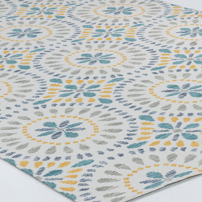 FERMO Tapis d'Extérieur/Intérieur Bohème Bleu/Jaune Moutarde 160x213