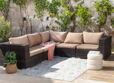 FERMO Tapis d'Extérieur/Intérieur Bohème Bleu/Jaune Moutarde 160x213