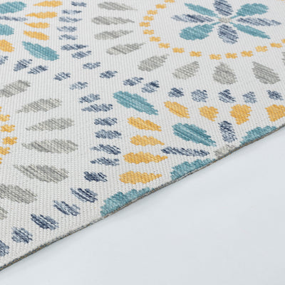 FERMO Tapis d'Extérieur/Intérieur Bohème Bleu/Jaune Moutarde 160x213