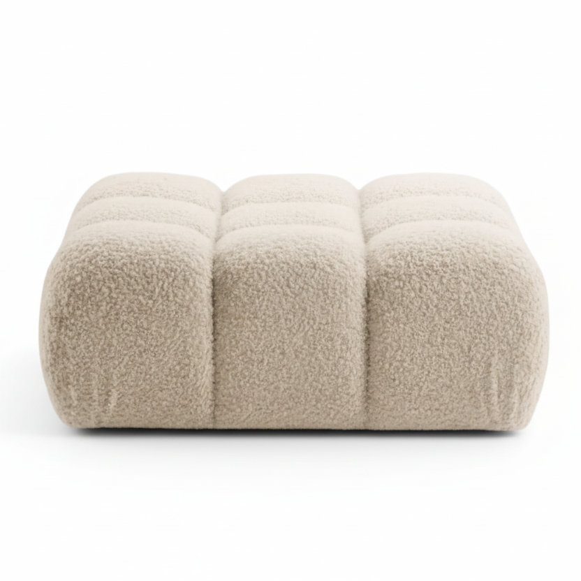 Ensemble Module d'angle droit et Pouf MICADONI Bellis en tissu bouclé Beige clair