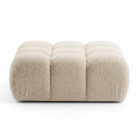 Ensemble Module d'angle droit et Pouf MICADONI Bellis en tissu bouclé Beige clair
