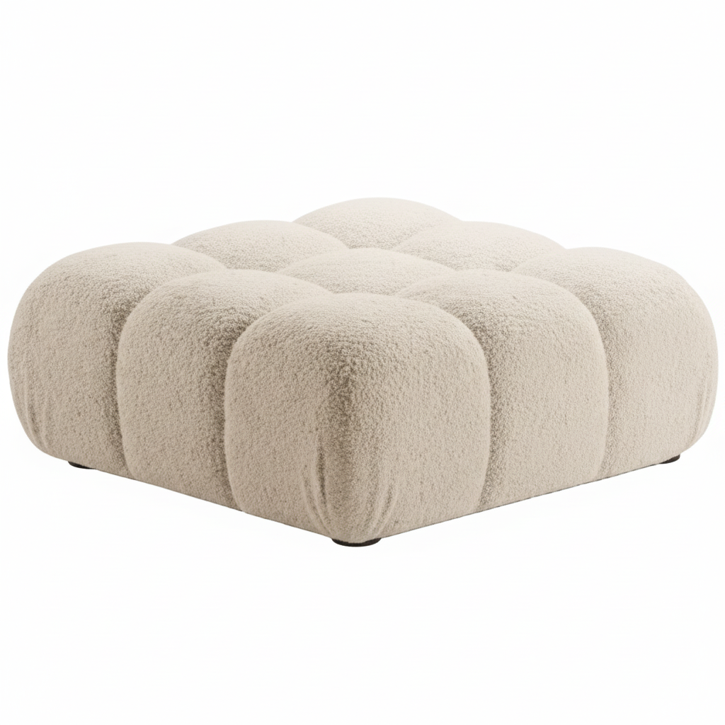 Ensemble Module d'angle droit et Pouf MICADONI Bellis en tissu bouclé Beige clair