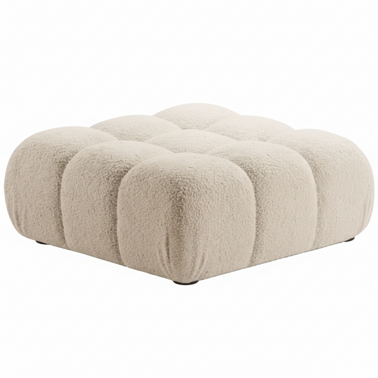 Ensemble Module d'angle droit et Pouf MICADONI Bellis en tissu bouclé Beige clair