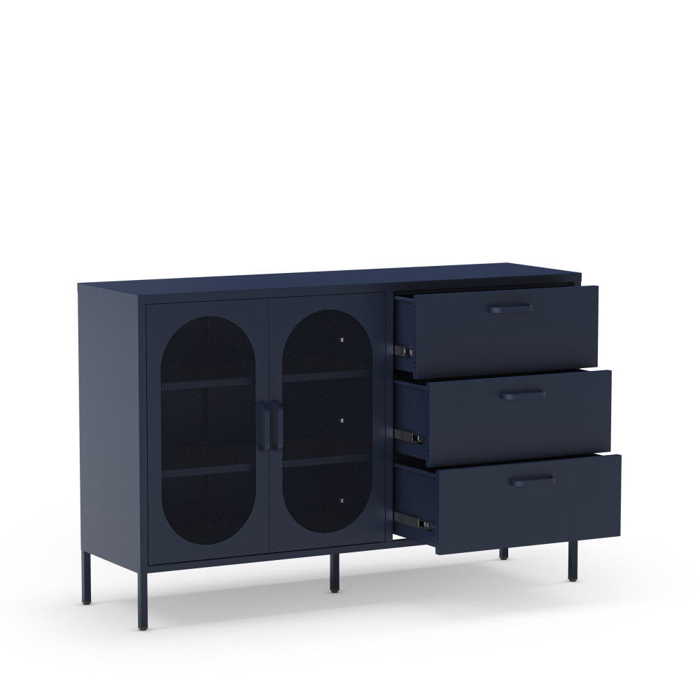 Buffet Zio DRAWER 2 portes en métal bleu nuit L140cm