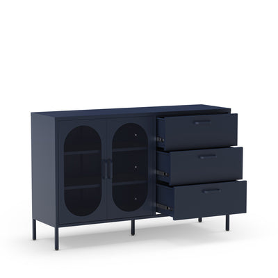 Buffet Zio DRAWER 2 portes en métal bleu nuit L140cm