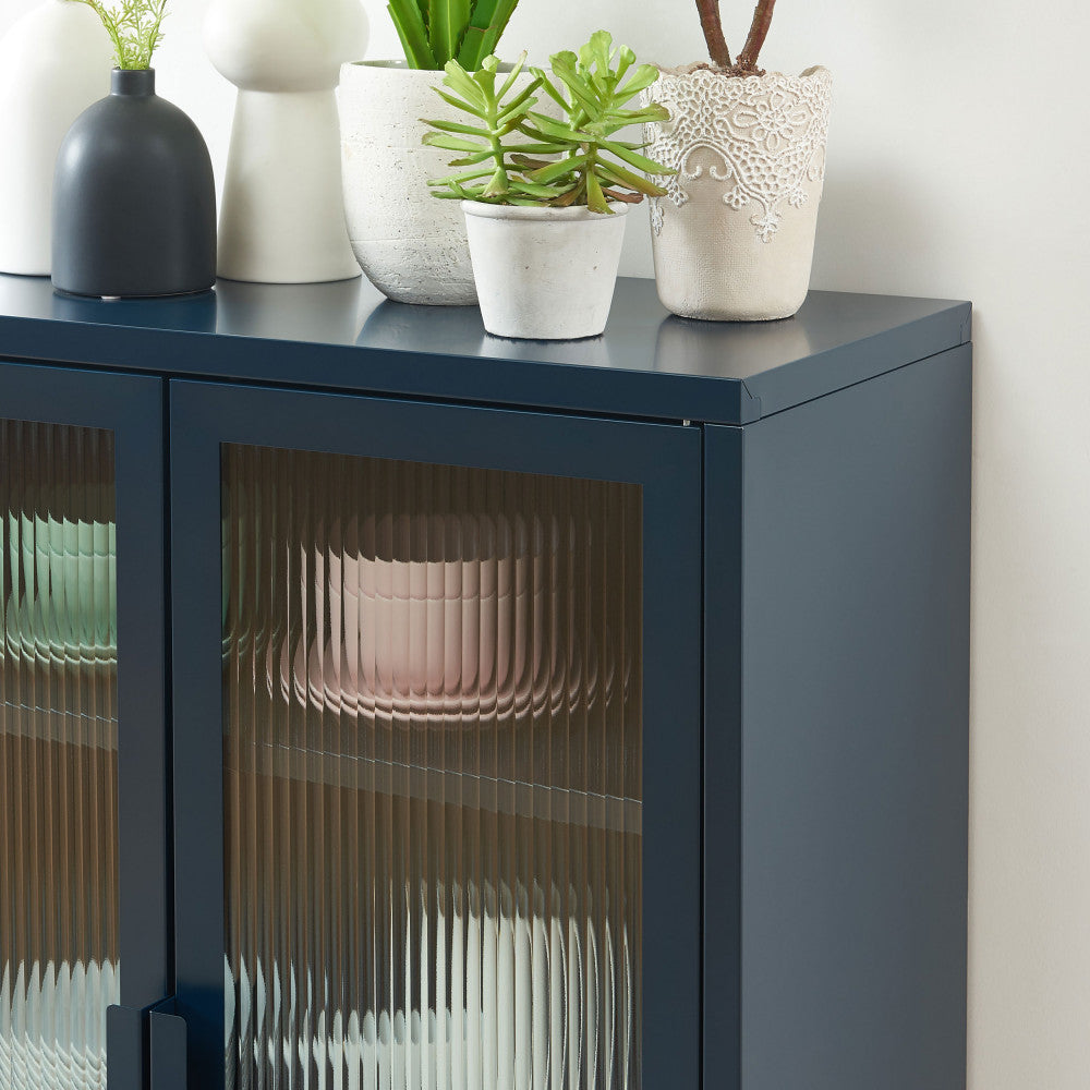 Buffet DRAWER Nino 2 portes en métal bleu PANTONE nuit L75cm