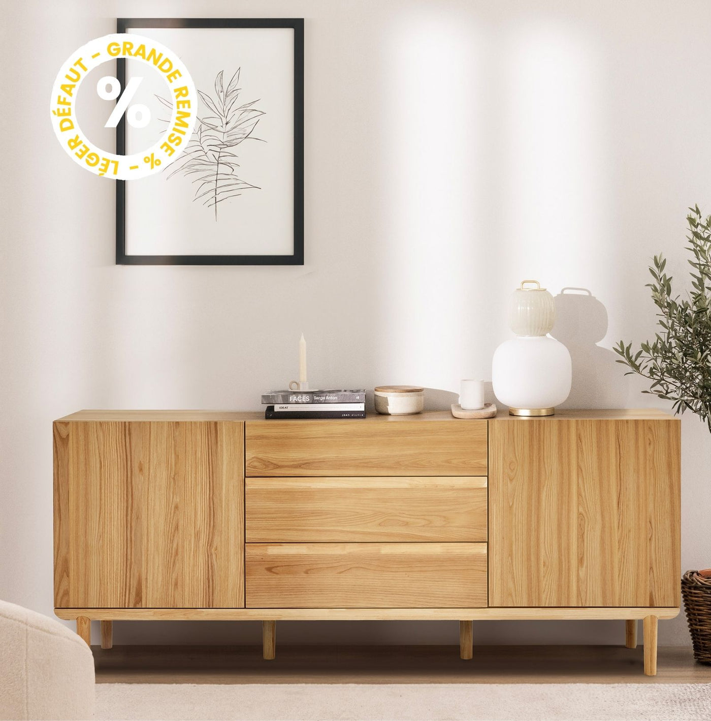 Buffet DRAWER Bergen 2 portes 3 tiroirs en bois L170cm