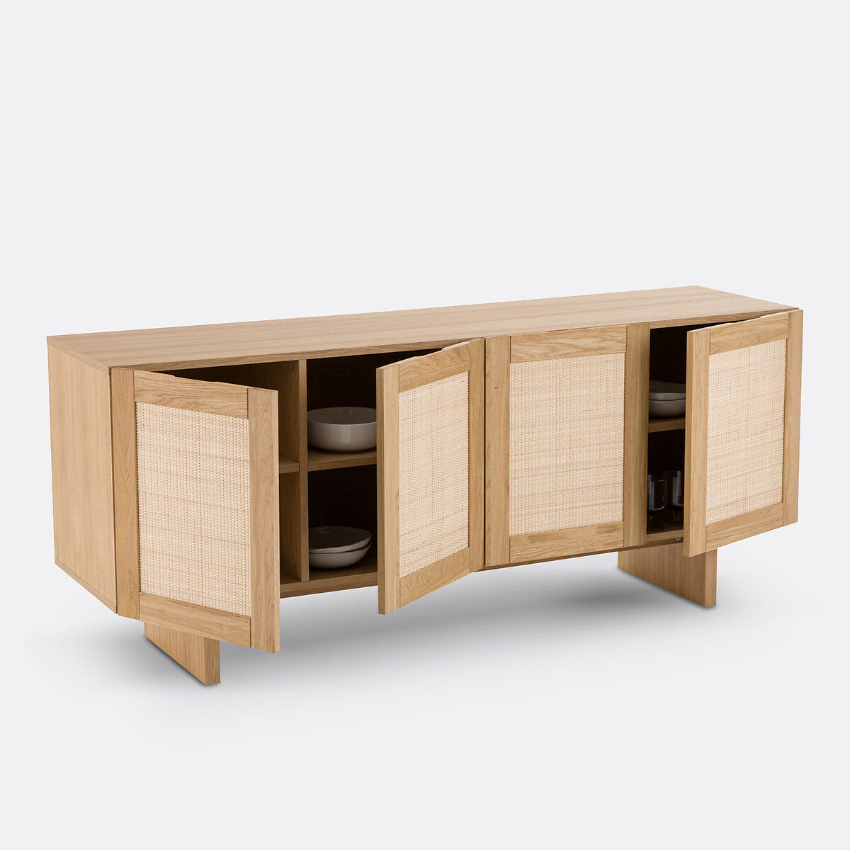 Buffet 4 portes plaqué chêne et cannage, Arty La Redoute Interieurs