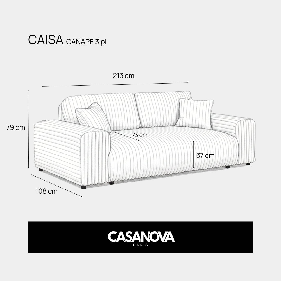 Canapé fixe CASANOVA Caisa 3 places gros velours côtelé beige — photo produit
