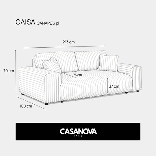 Canapé fixe CASANOVA Caisa 3 places gros velours côtelé beige — photo produit