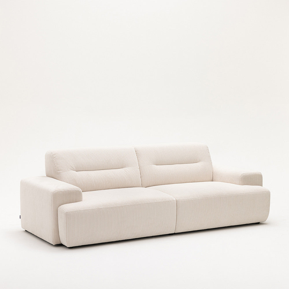 Canapé droit 4 places en velours côtelé ecru à accoudoirs larges Drawer