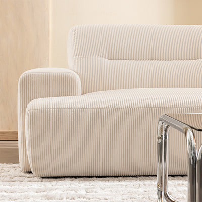 Canapé droit 4 places en velours côtelé ecru à accoudoirs larges Drawer