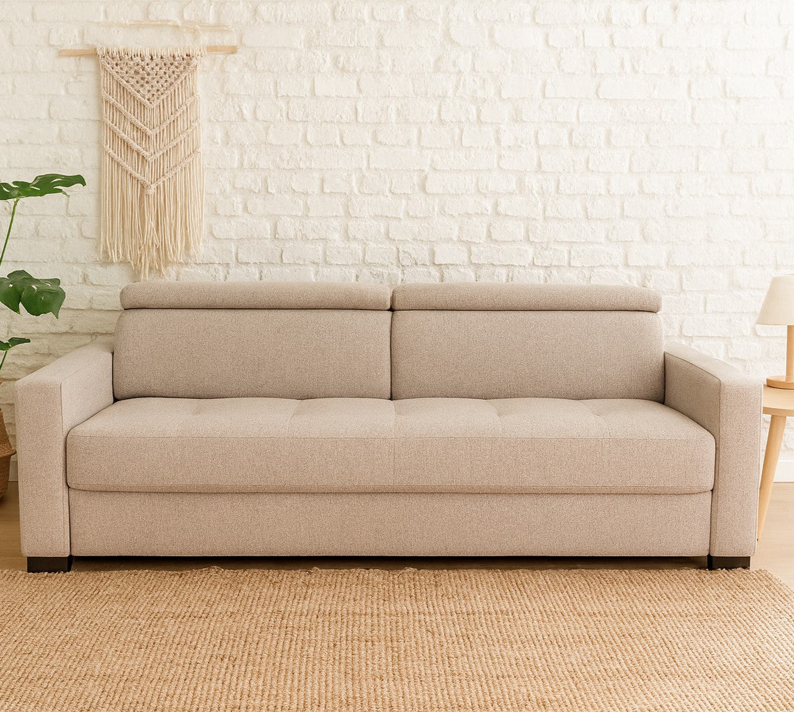 Canapé ALINEA 3 places convertible avec matelas Bultex en pop avec accoudoirs 15cm - beige