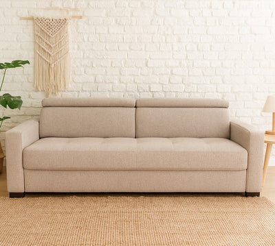 Canapé ALINEA 3 places convertible avec matelas Bultex en pop avec accoudoirs 15cm - beige