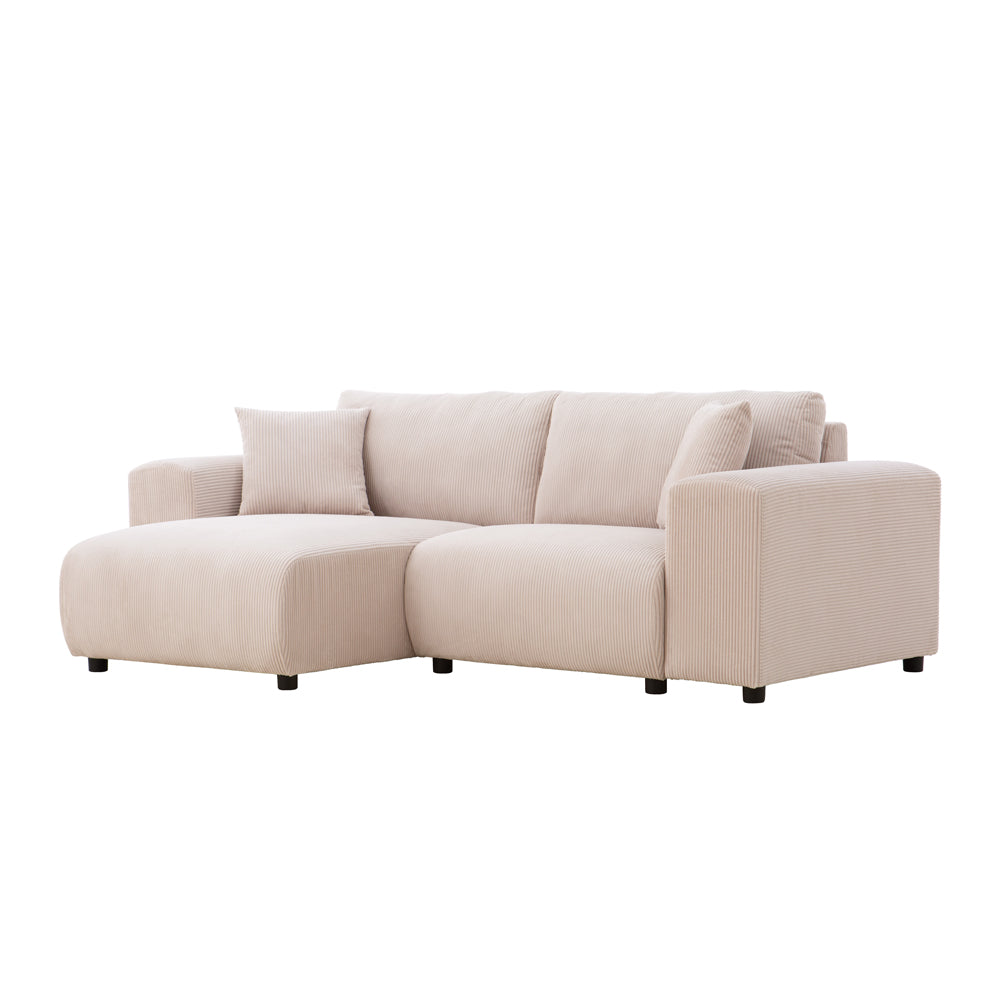 Canapé d'angle modulable 3 places en velours côtelé beige Aberdeen packshot vue de 3/4