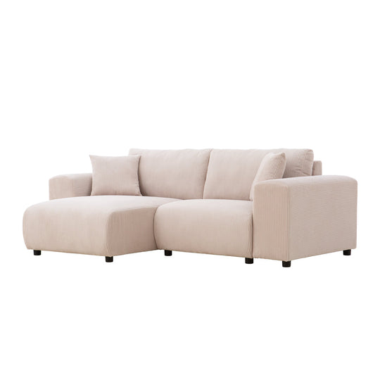 Canapé d'angle modulable 3 places en velours côtelé beige Aberdeen packshot vue de 3/4