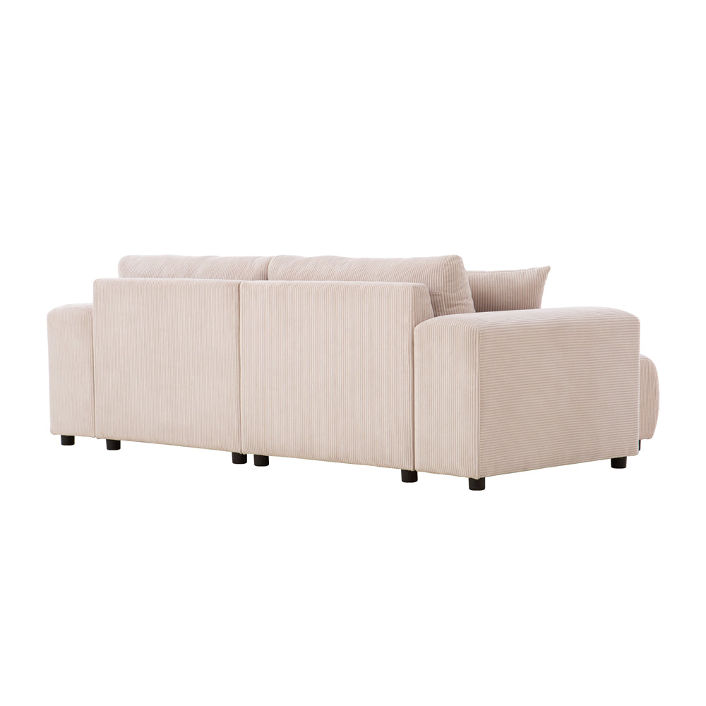 Canapé d'angle modulable 3 places en velours côtelé beige Aberdeen packshot de dos de 3/4