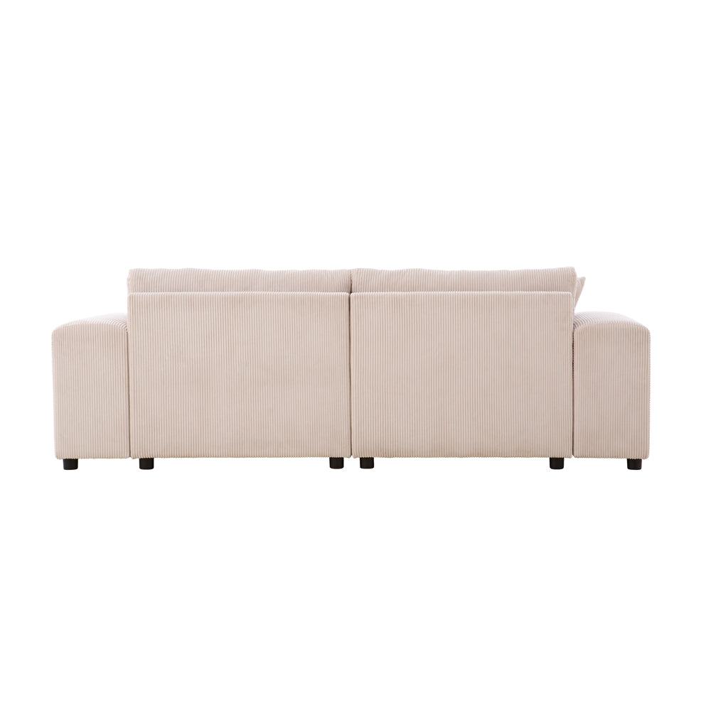 Canapé d'angle modulable 3 places en velours côtelé beige Aberdeen packshot de dos