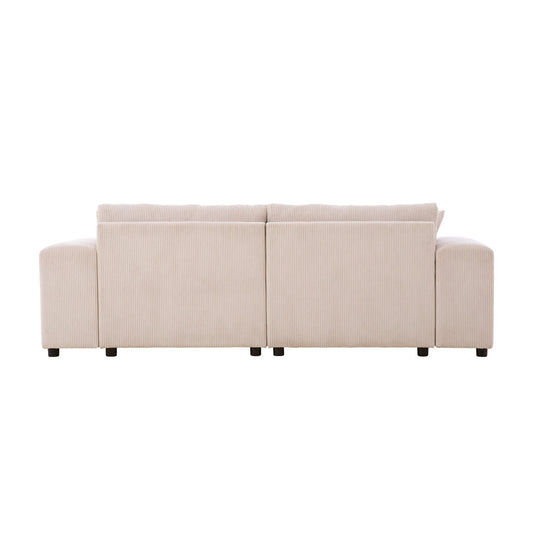 Canapé d'angle modulable 3 places en velours côtelé beige Aberdeen packshot de dos