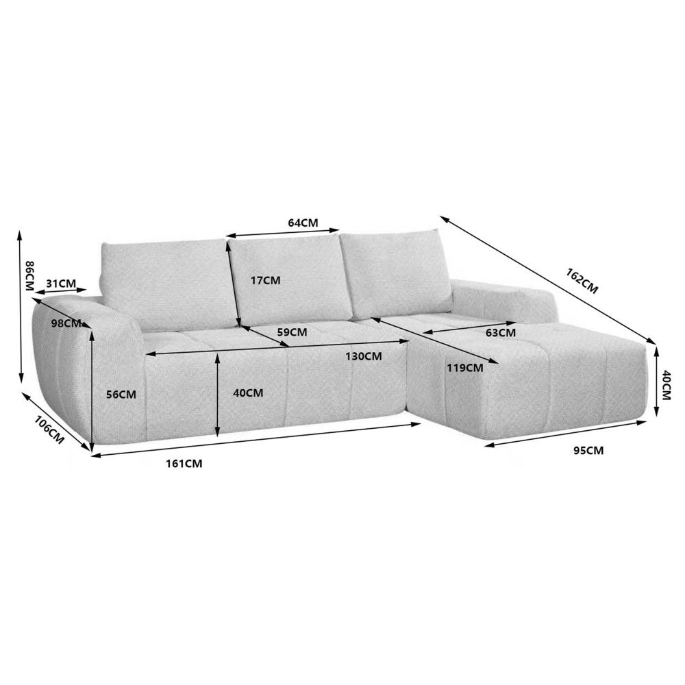 Canapé d'angle droit DRAWER Louis 3,5 places en tissu bronze