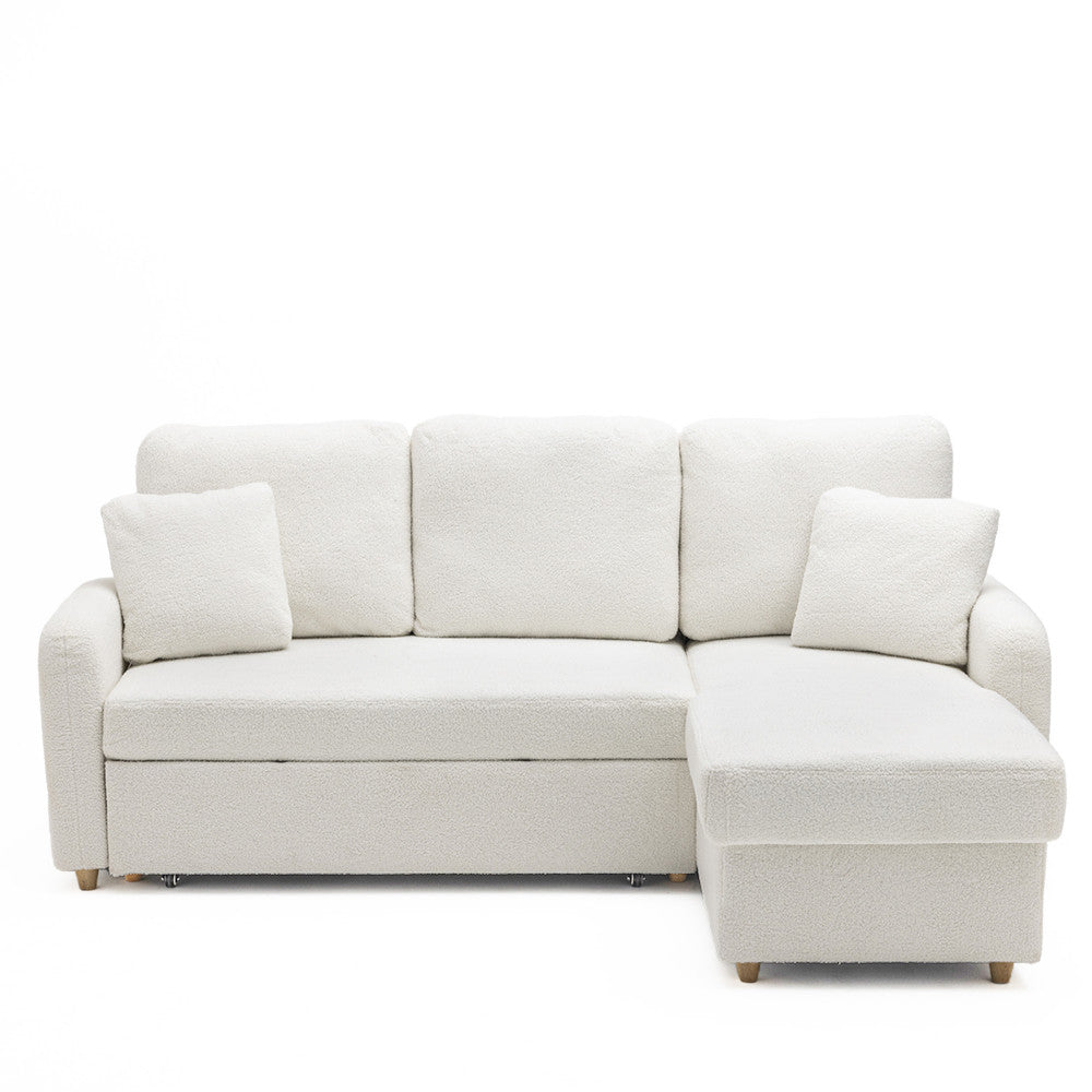 Canapé d'angle réversible convertible DRAWER Matera 3 places en tissu bouclette avec coffre Blanc