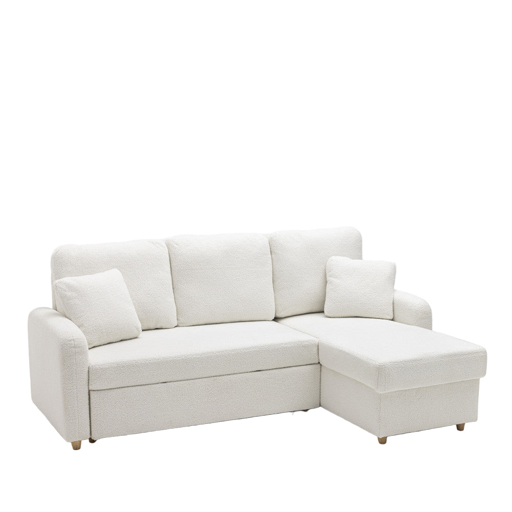 Canapé d'angle réversible convertible DRAWER Matera 3 places en tissu bouclette avec coffre Blanc