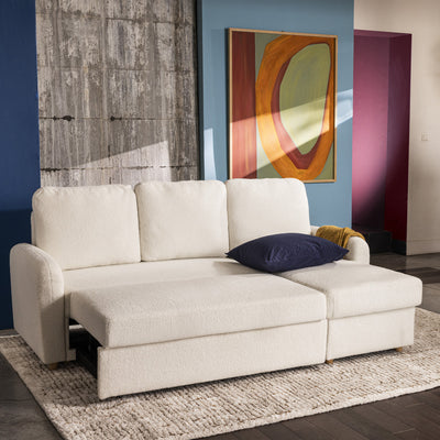 Canapé d'angle réversible convertible DRAWER Matera 3 places en tissu bouclette avec coffre Blanc