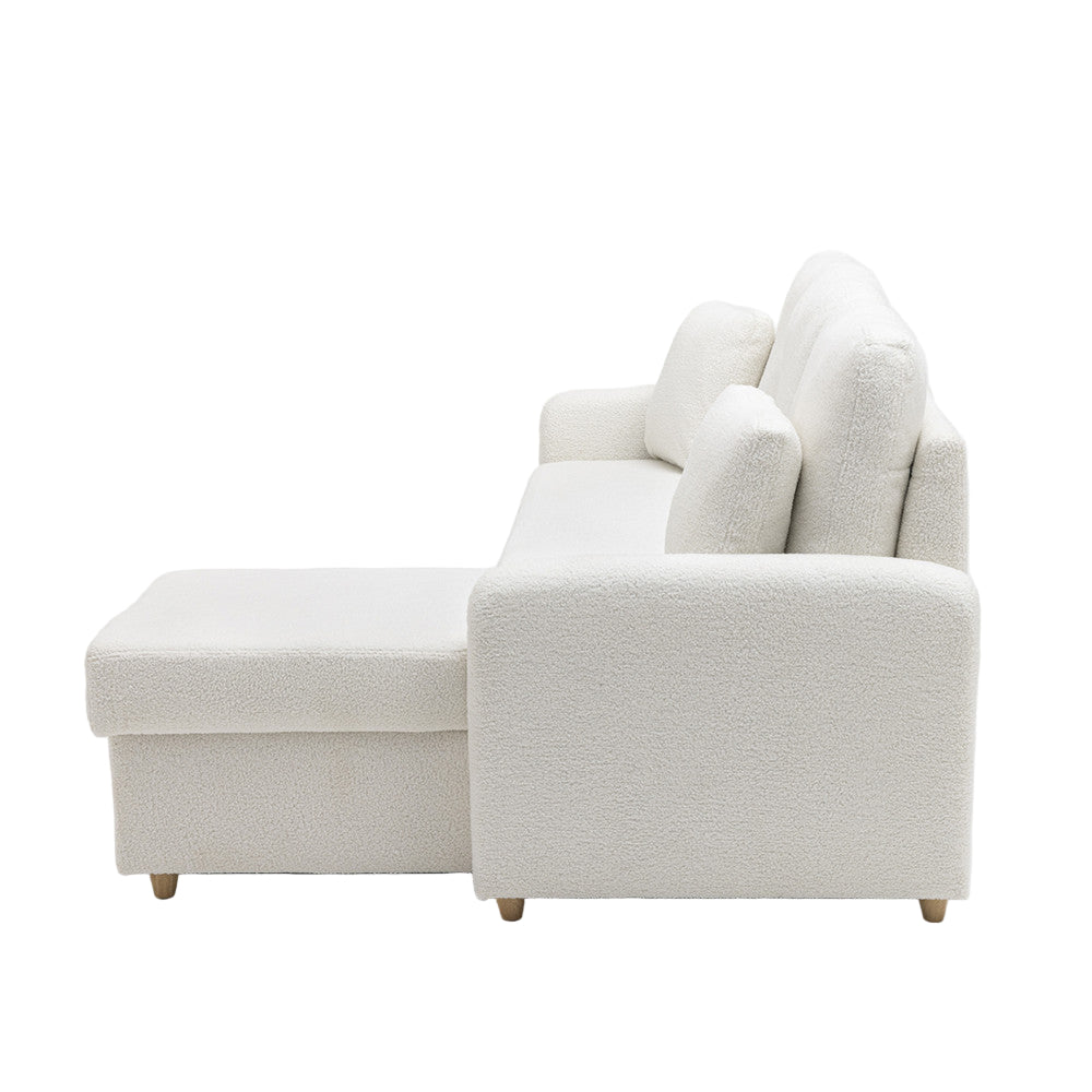 Canapé d'angle réversible convertible DRAWER Matera 3 places en tissu bouclette avec coffre Blanc