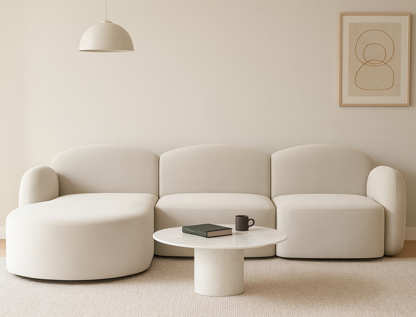 Canapé d'angle gauche MICADONI Blair 4 places en Velours Ecru