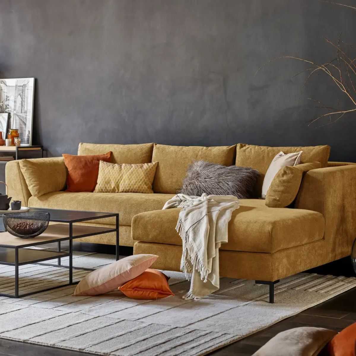 Canapé d'angle droit tissu moutarde Pornic CAMIF