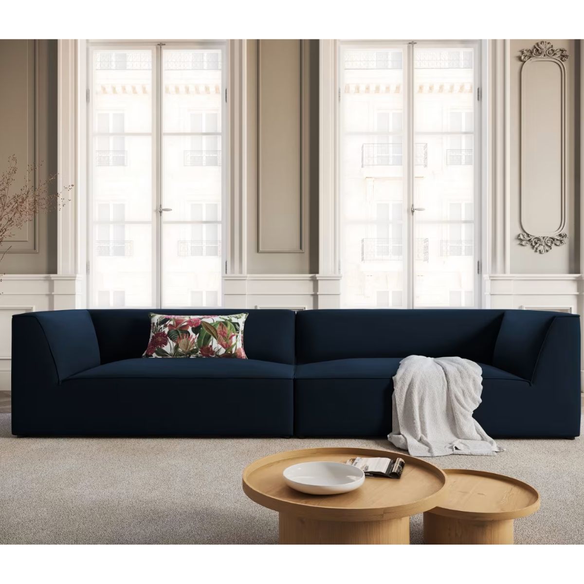 Canapé Charles 4 places en velours bleu foncé – Christian Lacroix