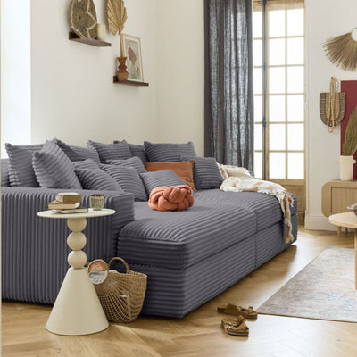 Canapé COLLINS 4 places BESTMOBILIER avec double méridienne en velours côtelé gris