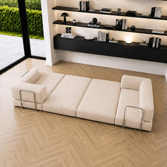 Canapé compressé 5 places à mémoire de forme en velours côtelé beige BARRY