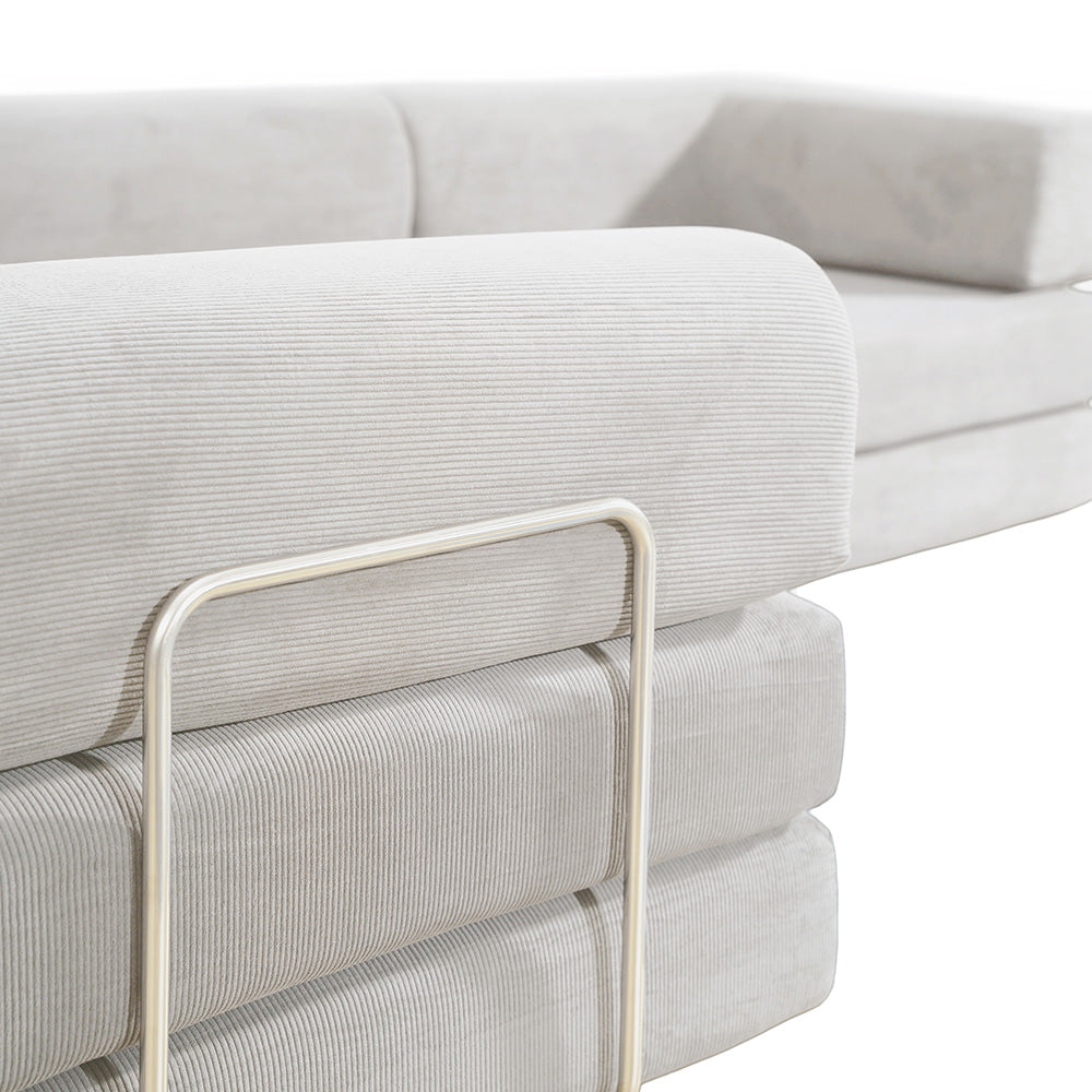 Canapé compressé 5 places à mémoire de forme en velours côtelé beige BARRY