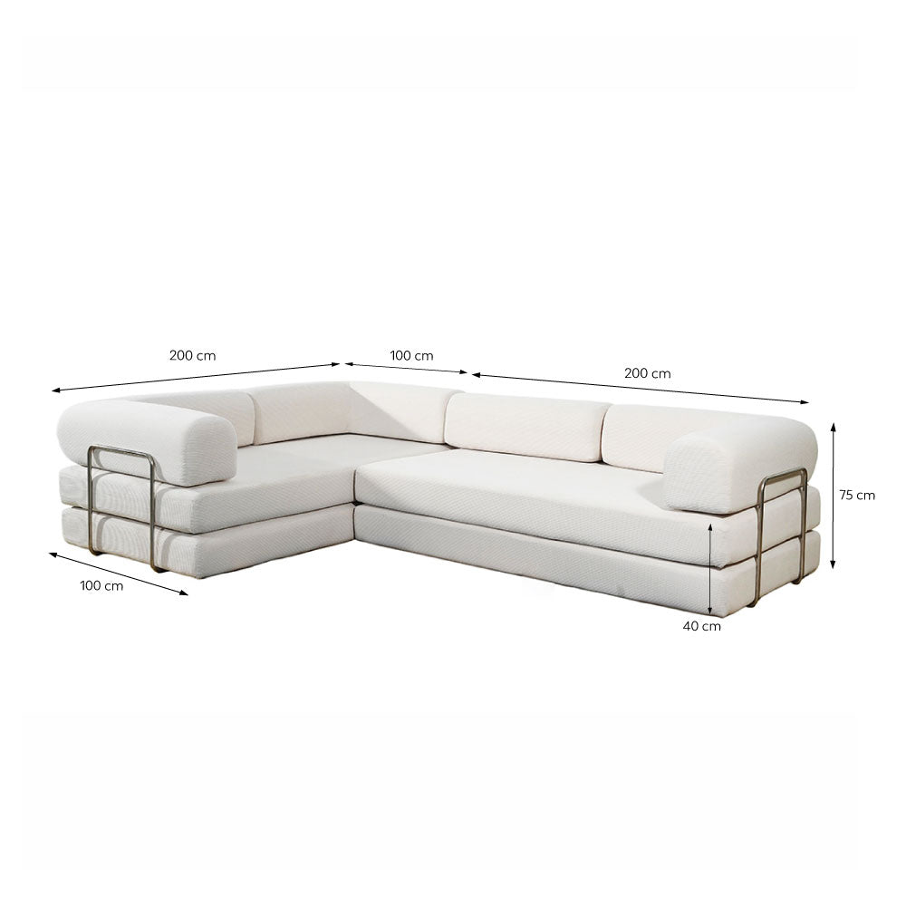 Canapé compressé 5 places à mémoire de forme en velours côtelé beige BARRY