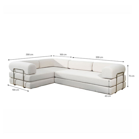 Canapé compressé 5 places à mémoire de forme en velours côtelé beige BARRY