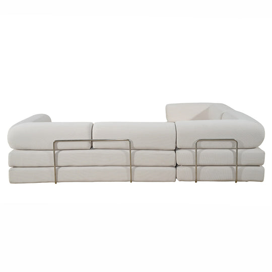 Canapé compressé 5 places à mémoire de forme en velours côtelé beige BARRY