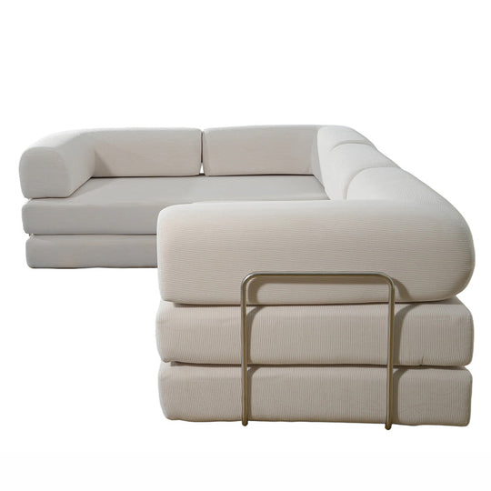 Canapé compressé 5 places à mémoire de forme en velours côtelé beige BARRY