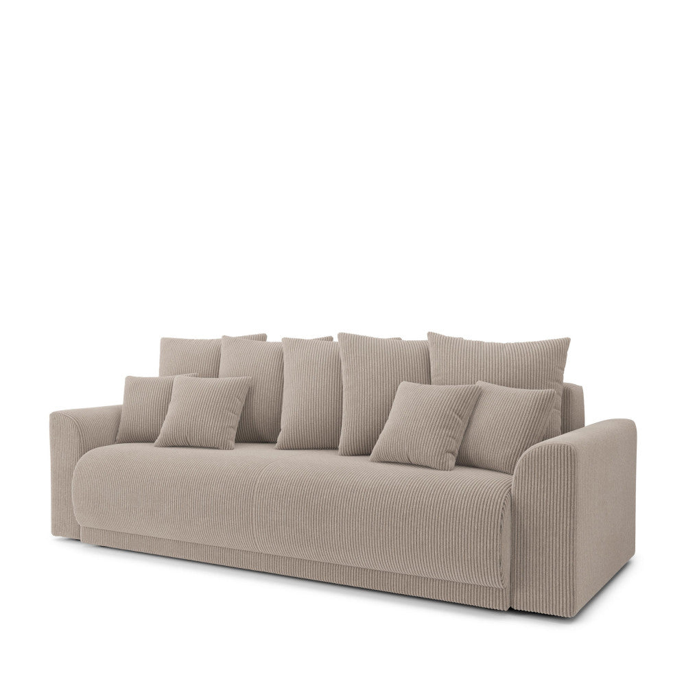 Canapé CHLOE convertible 3 places en velours côtelé taupe avec coffre Drawer