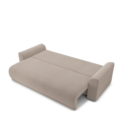 Canapé CHLOE convertible 3 places en velours côtelé taupe avec coffre Drawer