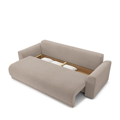 Canapé CHLOE convertible 3 places en velours côtelé taupe avec coffre Drawer