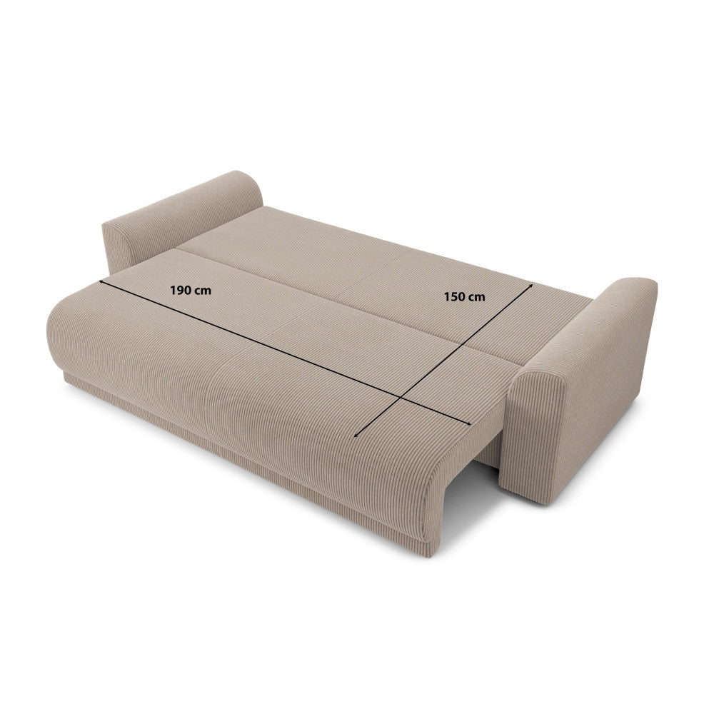 Canapé CHLOE convertible 3 places en velours côtelé taupe avec coffre Drawer