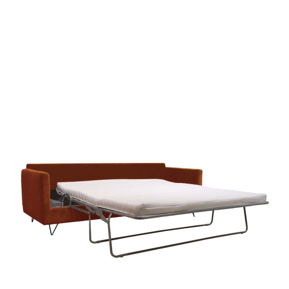 Canapé convertible DRAWER Villabon 3 places en velours rouille pieds épingles noirs