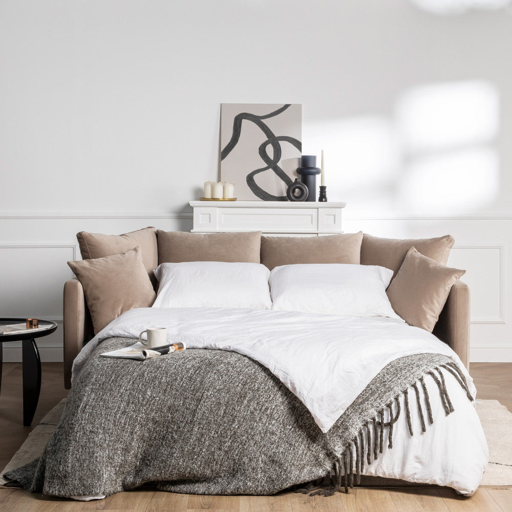 Canapé convertible Drawer Villabon 4 places en velours beige pieds épingles noir