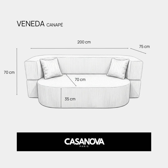 Canapé convertible CASANOVA Veneda 3 places en velours côtelé beige