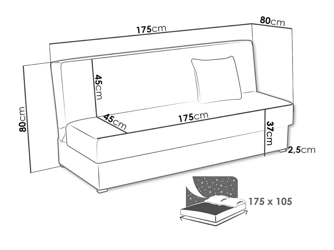 Canapé convertible en tissu gris MOBILIER 1 Columbus 119 (Poso 100)