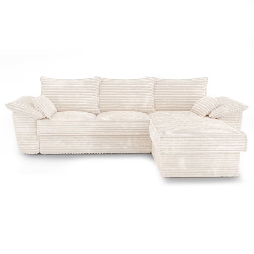 Canapé convertible d'angle droit SIA HOME Sasha en velours côtelé XXL crème 257cm