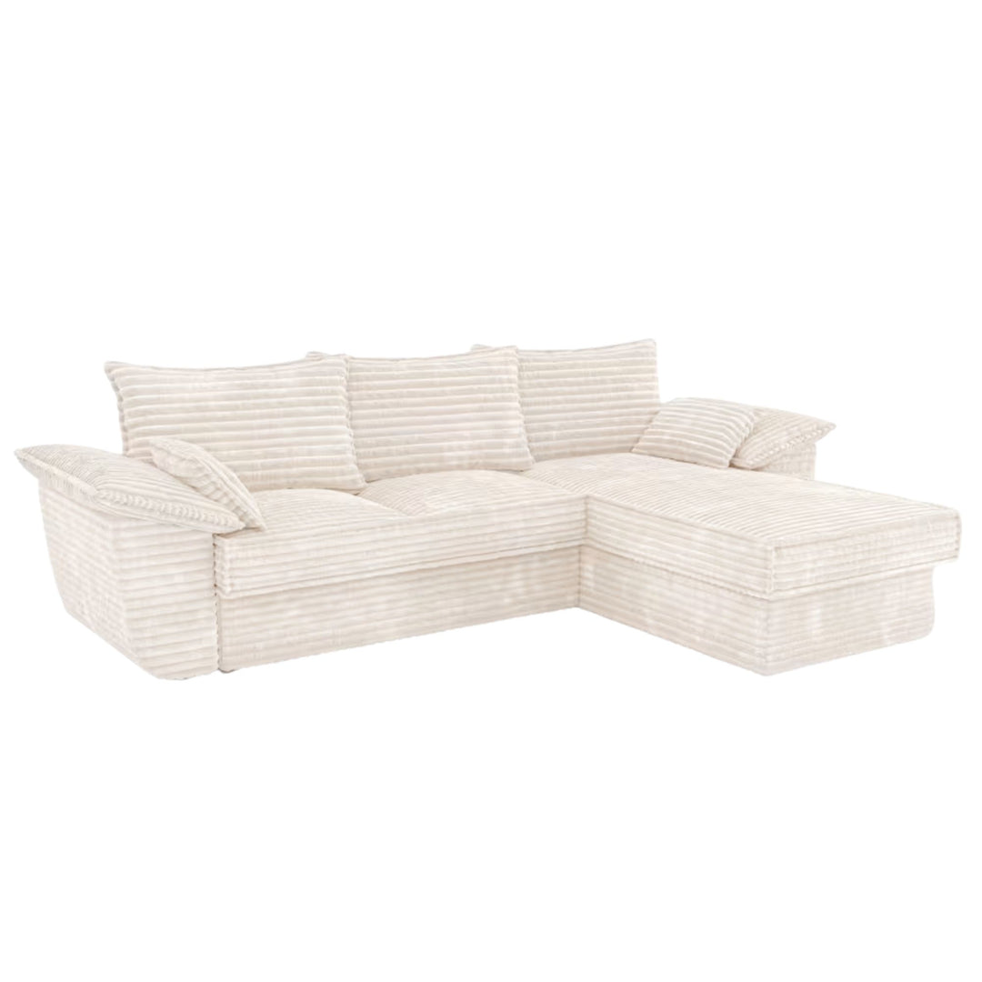 Canapé convertible d'angle droit SIA HOME Sasha en velours côtelé XXL crème 257cm