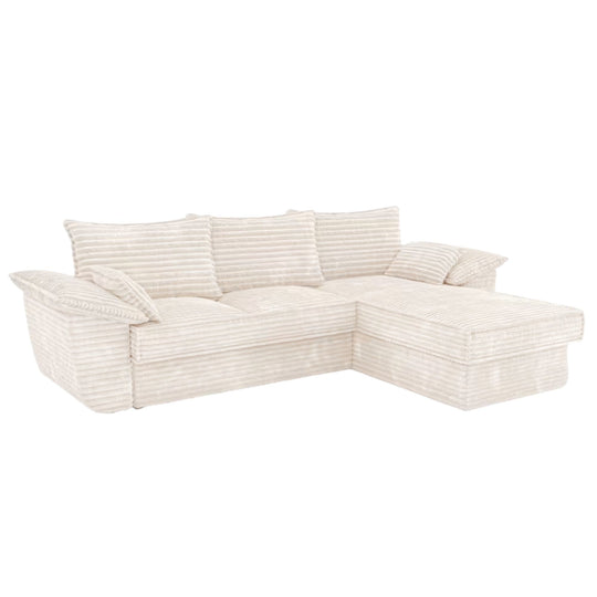 Canapé convertible d'angle droit SIA HOME Sasha en velours côtelé XXL crème 257cm