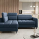 Canapé convertible d'angle gauche Borea en tissu bleu foncé avec coffre